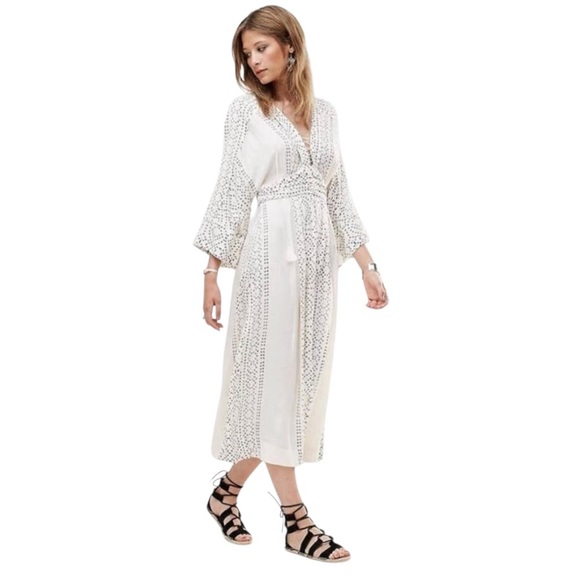 NWT Free People Kimono Maxi Dress in Pearl and Brown - Picture 1 of 16